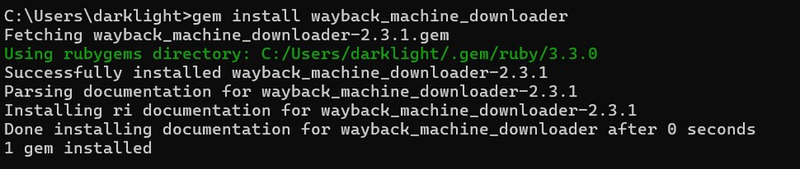 Фото: wayback_machine_downloader установлен